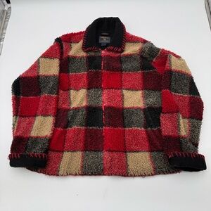 VINTAGE WOOLRICH FLEECE JACKET DEEP PILE PLAID CHECKERS WOMENS SZ M